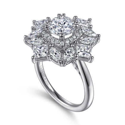 Lincoln - 14K White Gold Fancy halo Round Diamond Engagement Ring