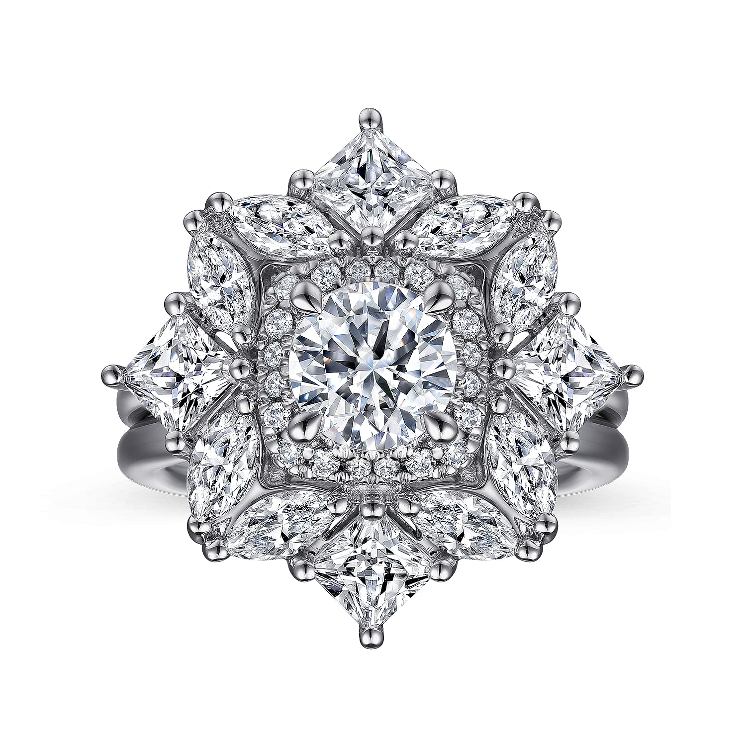 Lincoln - 14K White Gold Fancy halo Round Diamond Engagement Ring