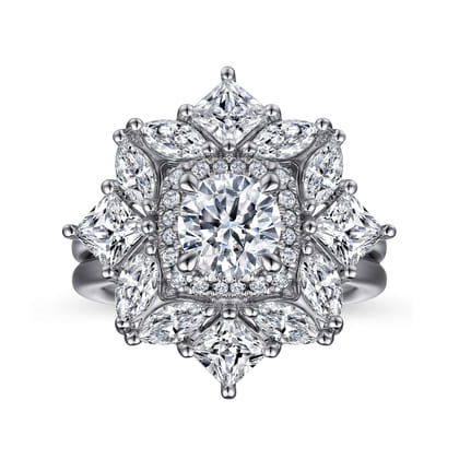 Lincoln - 14K White Gold Fancy halo Round Diamond Engagement Ring