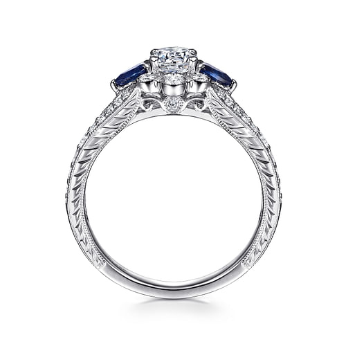 Linden - Vintage Inspired 14K White Gold Round Halo Sapphire and Diamond Engagement Ring - 0.35 ct - Shot 2