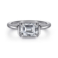 Linen - 14K White Gold East West and Bezel Prong Emerald Cut Diamond Engagement Ring