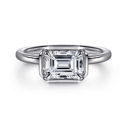 Linen - 14K White Gold East West and Bezel Prong Emerald Cut Diamond Engagement Ring