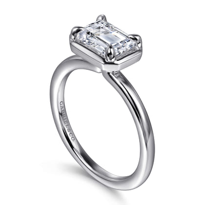 Linen - 14K White Gold East West and Bezel Prong Emerald Cut Diamond Engagement Ring