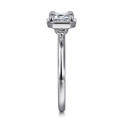 Linen - 14K White Gold East West and Bezel Prong Emerald Cut Diamond Engagement Ring
