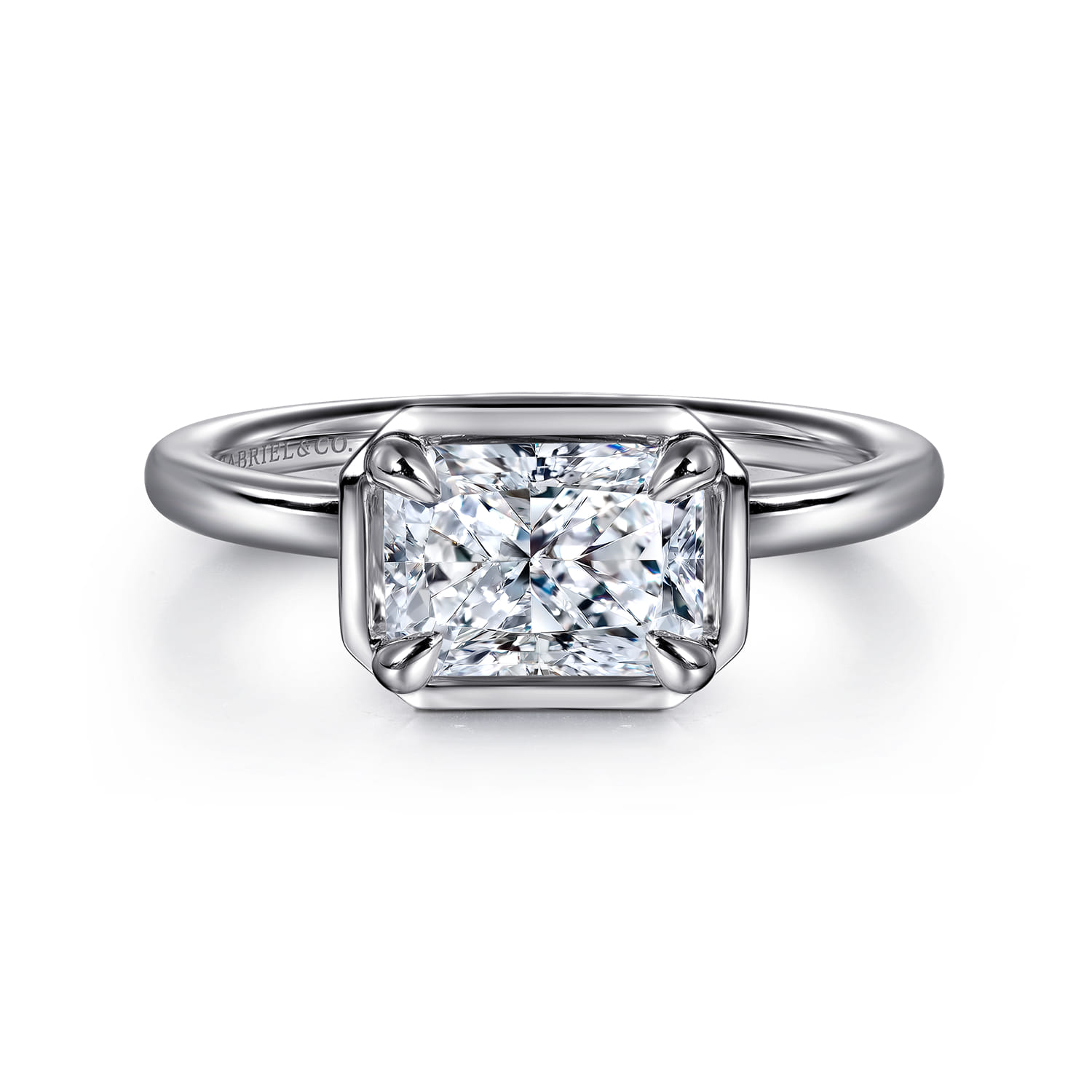Linen - 14K White Gold East West and Bezel Prong Radiant Cut Diamond Engagement Ring