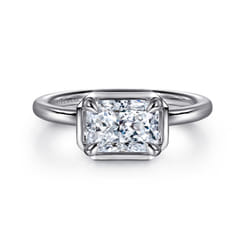 Linen - 14K White Gold East West and Bezel Prong Radiant Cut Diamond Engagement Ring