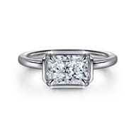 Linen - 14K White Gold East West and Bezel Prong Radiant Cut Diamond Engagement Ring