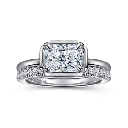 Linen - 14K White Gold East West and Bezel Prong Radiant Cut Diamond Engagement Ring