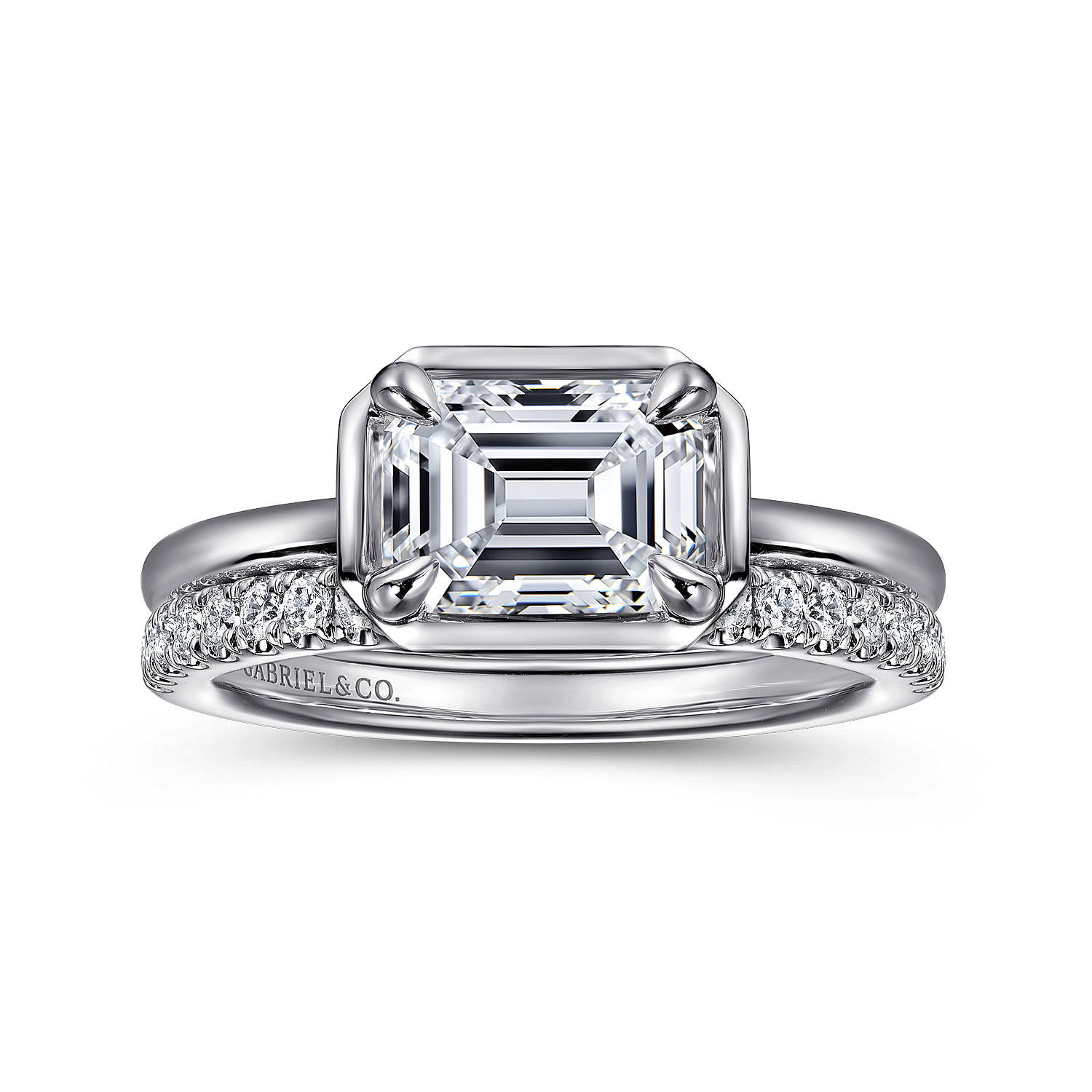 Linen - 14K White Gold Emerald Cut Diamond Engagement Ring