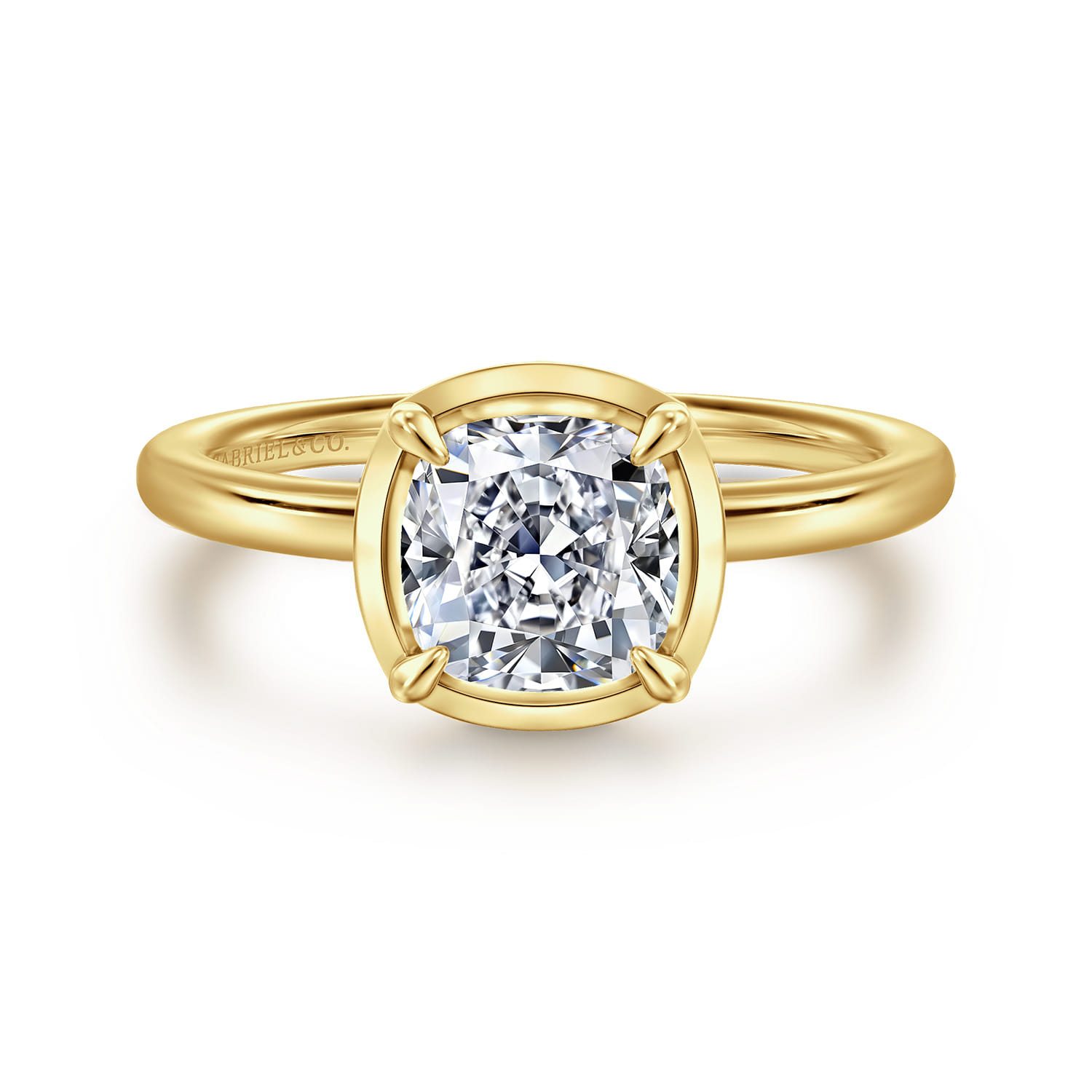 Linen - 14K Yellow Gold Bezel Prong Cushion Cut Diamond Engagement Ring