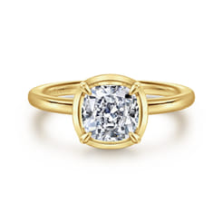 Linen - 14K Yellow Gold Bezel Prong Cushion Cut Diamond Engagement Ring