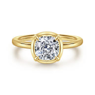 Linen - 14K Yellow Gold Bezel Prong Cushion Cut Diamond Engagement Ring