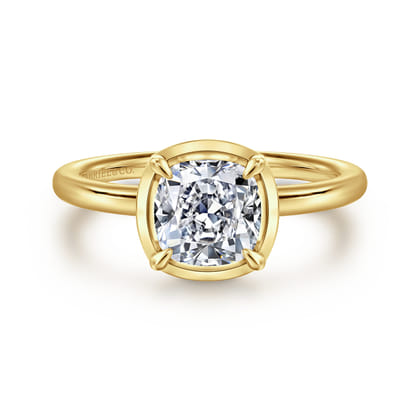Linen - 14K Yellow Gold Bezel Prong Cushion Cut Diamond Engagement Ring