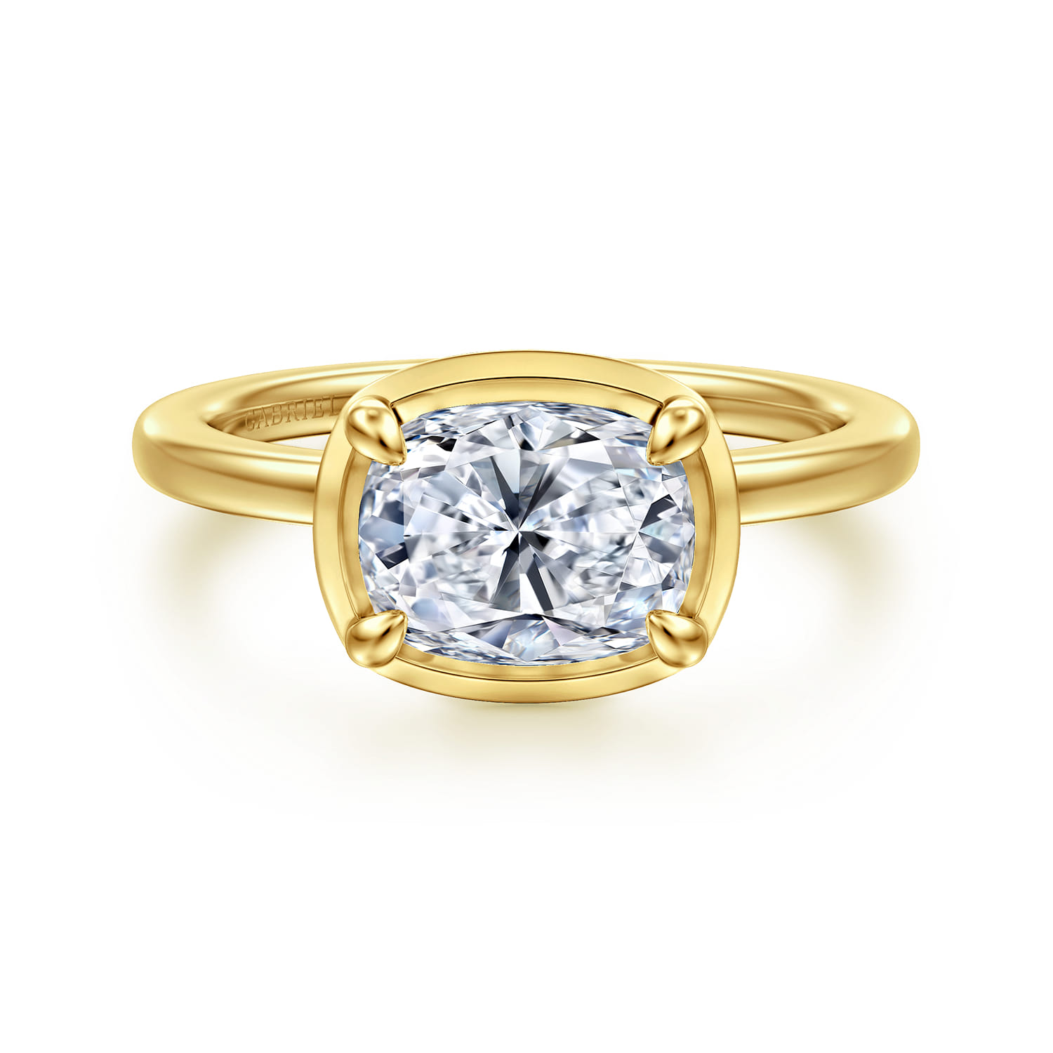Linen - 14K Yellow Gold East West and Bezel Prong Elongated Cushion Diamond Engagement Ring