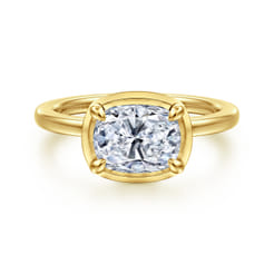 Linen - 14K Yellow Gold East West and Bezel Prong Elongated Cushion Diamond Engagement Ring