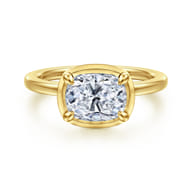 Linen - 14K Yellow Gold East West and Bezel Prong Elongated Cushion Diamond Engagement Ring