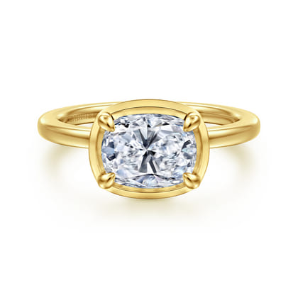 Linen - 14K Yellow Gold East West and Bezel Prong Elongated Cushion Diamond Engagement Ring