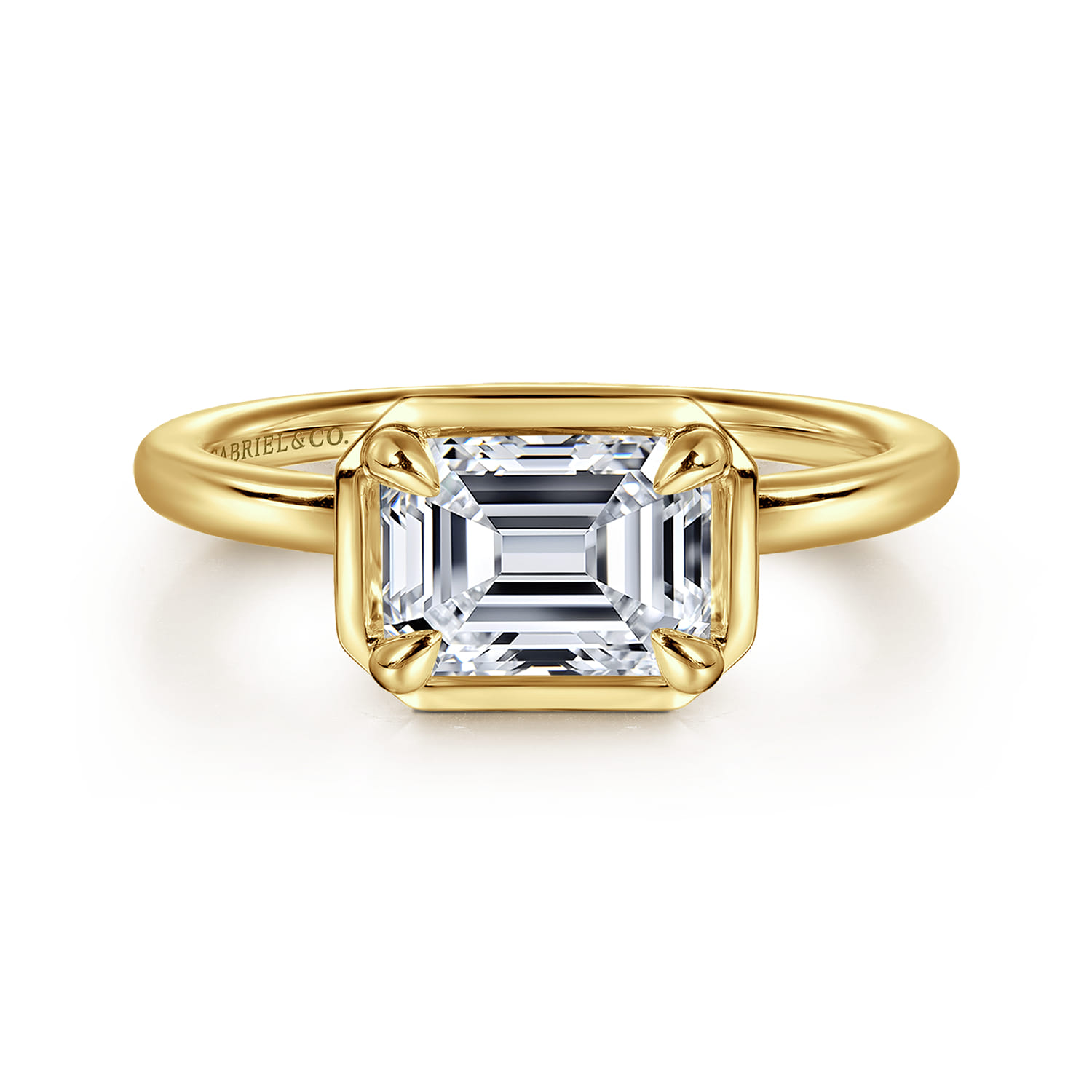 Linen - 14K Yellow Gold East West and Bezel Prong Emerald Cut Diamond Engagement Ring