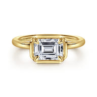 Linen - 14K Yellow Gold East West and Bezel Prong Emerald Cut Diamond Engagement Ring