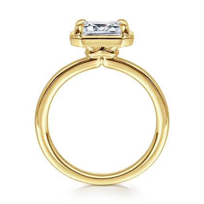 Linen - 14K Yellow Gold East West and Bezel Prong Emerald Cut Diamond Engagement Ring