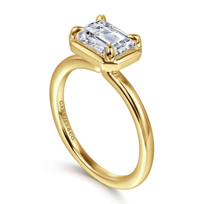 Linen - 14K Yellow Gold East West and Bezel Prong Emerald Cut Diamond Engagement Ring