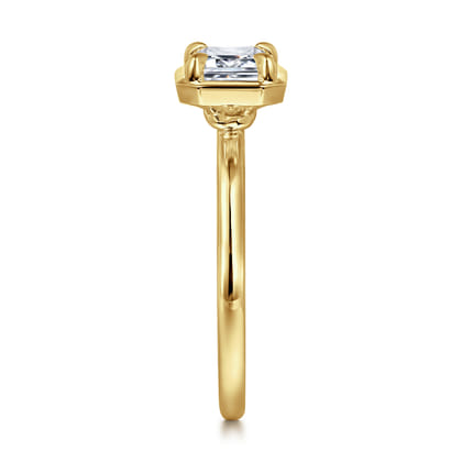 Linen - 14K Yellow Gold East West and Bezel Prong Emerald Cut Diamond Engagement Ring