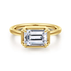 Linen - 14K Yellow Gold East West and Bezel Prong Emerald Cut Diamond Engagement Ring