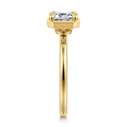 Linen - 14K Yellow Gold East West and Bezel Prong Emerald Cut Diamond Engagement Ring