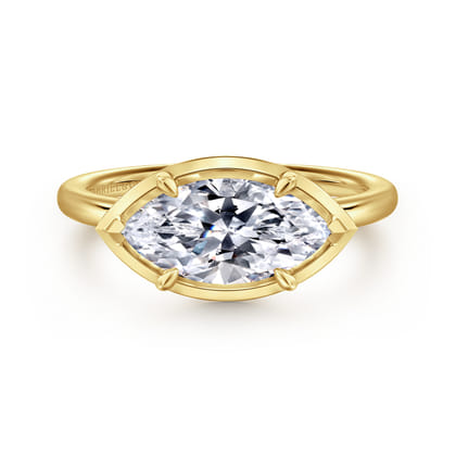 Linen - 14K Yellow Gold East West and Bezel Prong Marquise Shape Diamond Engagement Ring