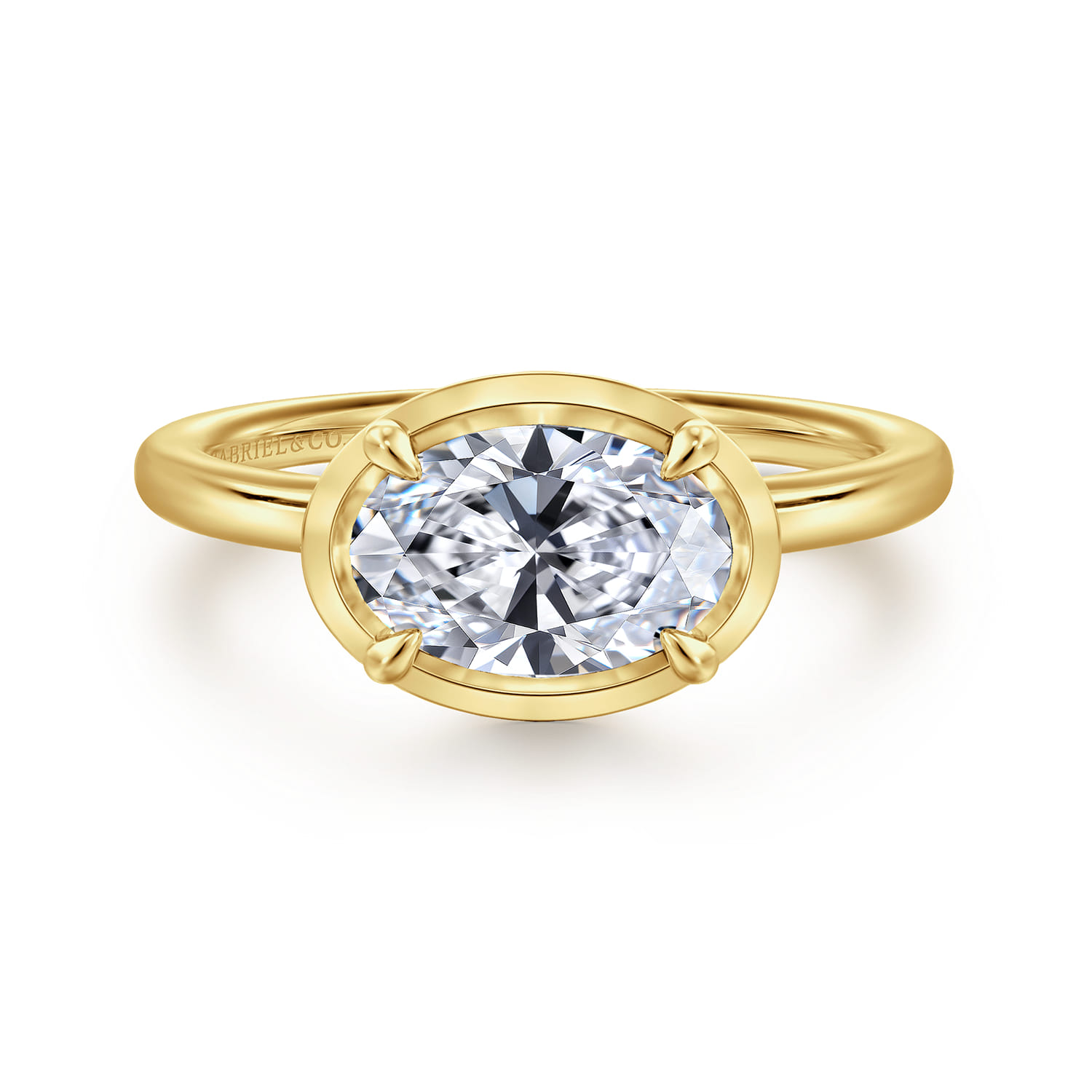 Linen - 14K Yellow Gold East West and Bezel Prong Oval Diamond Engagement Ring