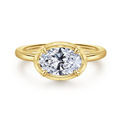 Linen - 14K Yellow Gold East West and Bezel Prong Oval Diamond Engagement Ring