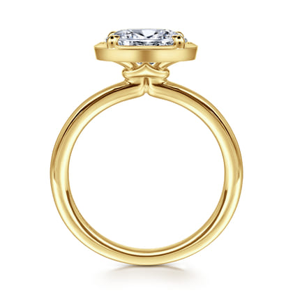 Linen - 14K Yellow Gold East West and Bezel Prong Oval Diamond Engagement Ring