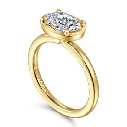 Linen - 14K Yellow Gold East West and Bezel Prong Oval Diamond Engagement Ring