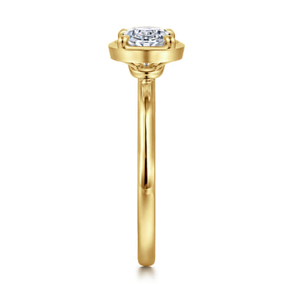 Linen - 14K Yellow Gold East West and Bezel Prong Oval Diamond Engagement Ring