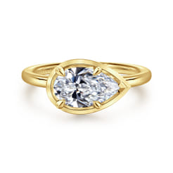 Linen - 14K Yellow Gold East West and Bezel Prong Pear Shape Diamond Engagement Ring