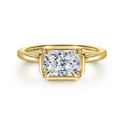 Linen - 14K Yellow Gold East West and Bezel Prong Radiant Cut Diamond Engagement Ring
