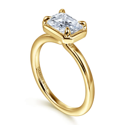 Linen - 14K Yellow Gold East West and Bezel Prong Radiant Cut Diamond Engagement Ring