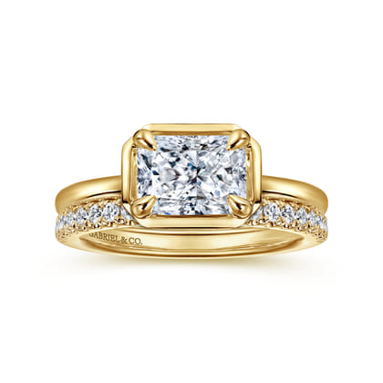Linen - 14K Yellow Gold East West and Bezel Prong Radiant Cut Diamond Engagement Ring
