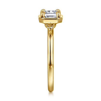 Linen - 14K Yellow Gold East West and Bezel Prong Radiant Cut Diamond Engagement Ring
