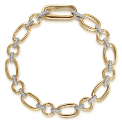 Link Chain Bracelet 14K White and Yellow Gold Diamond 0.4ct