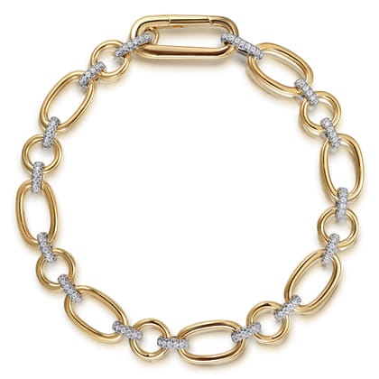 Link Chain Bracelet 14K White and Yellow Gold Diamond 0.4ct
