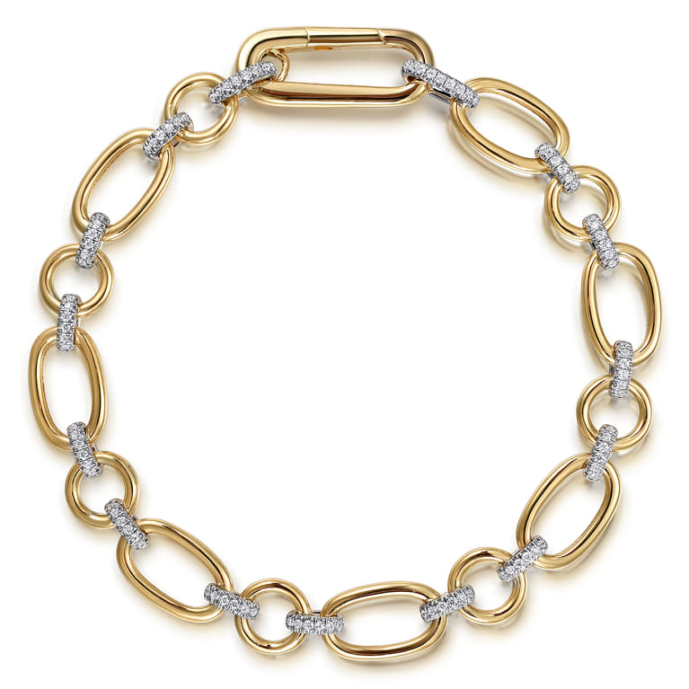Link Chain Bracelet 14K White and Yellow Gold Diamond 0.4ct - 0.4 ct - Shot 1