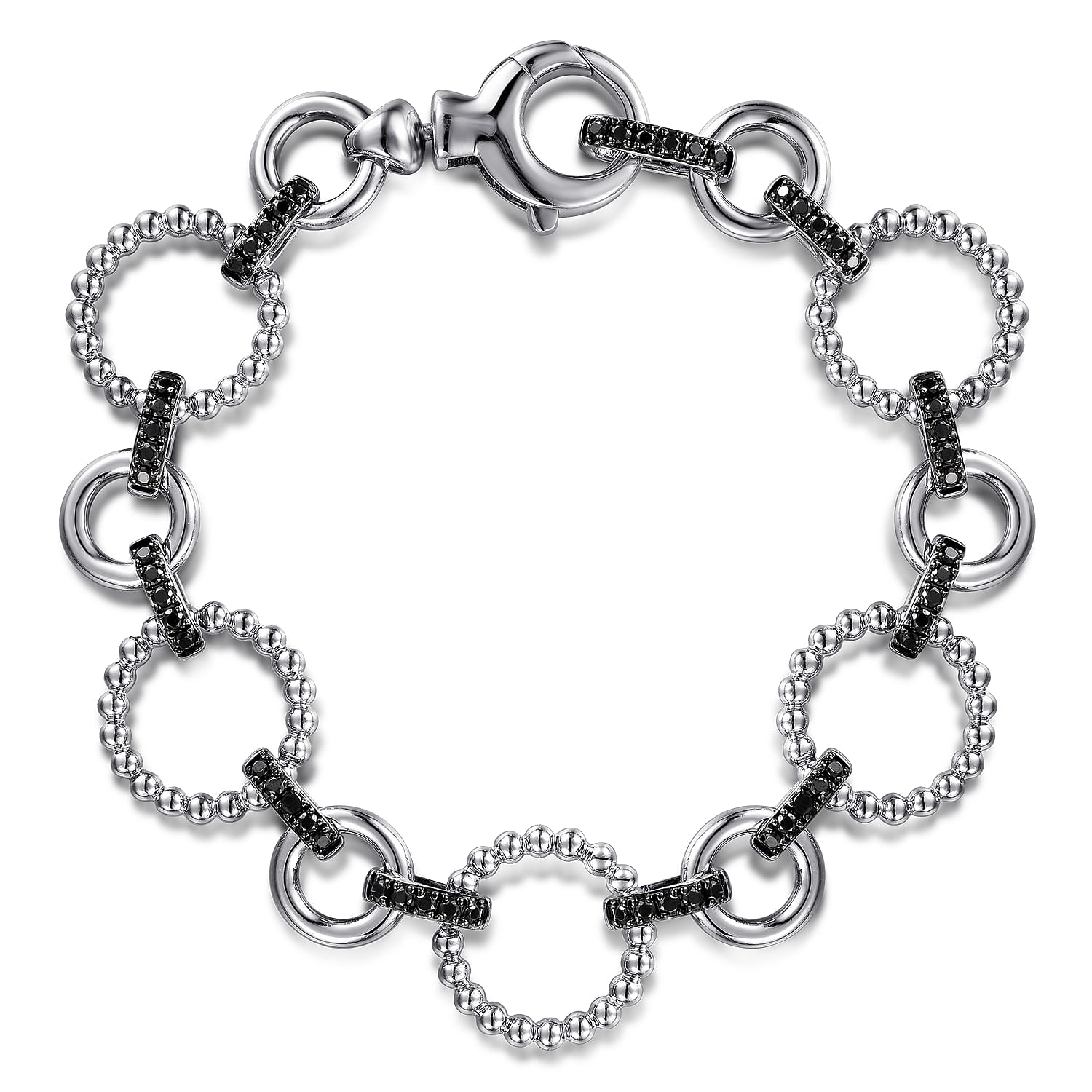 Link Chain Bracelet 925 Sterling Silver Black Spinel Bujukan - Shot 1