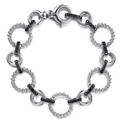 Link Chain Bracelet 925 Sterling Silver Black Spinel Bujukan