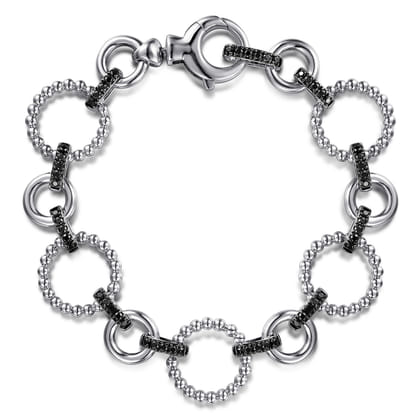 Link Chain Bracelet 925 Sterling Silver Black Spinel Bujukan