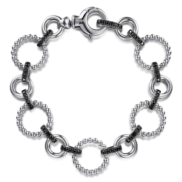 Link Chain Bracelet 925 Sterling Silver Black Spinel Bujukan - Shot 1