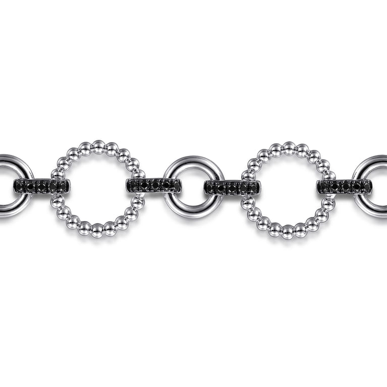 Link Chain Bracelet 925 Sterling Silver Black Spinel Bujukan - Shot 2