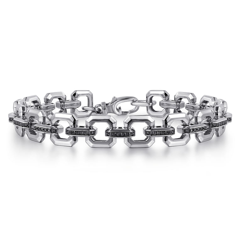 Link Chain Bracelet 925 Sterling Silver Black Spinel - Shot 1