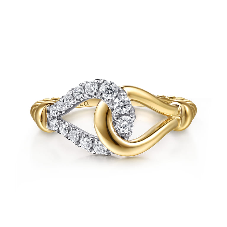 Link Chain Ring 14K White and Yellow Gold Diamond 0.3ct Bujukan - 0.3 ct - Shot 1