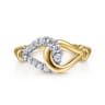 Link Chain Ring 14K White and Yellow Gold Diamond 0.3ct Bujukan - 0.3 ct